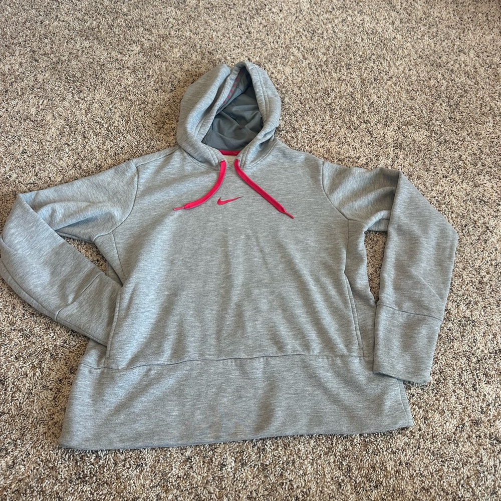 Nike Light Gray Dri-Fit Hoodie with Pink Drawstrings size M.